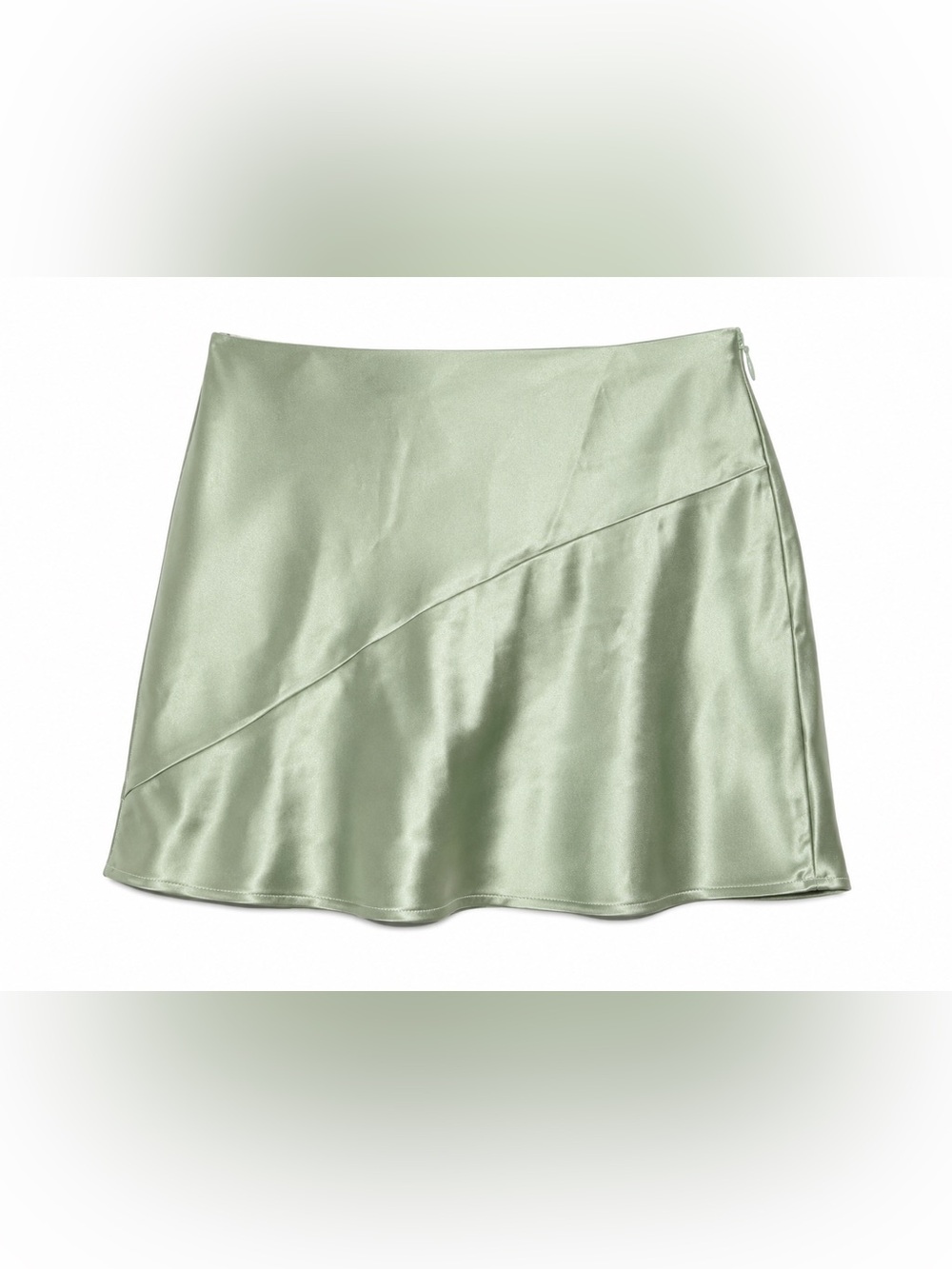 O Vianca Sage Green Satin Mini Skirt M Y2K Asymmetrical Fairy Balletcore